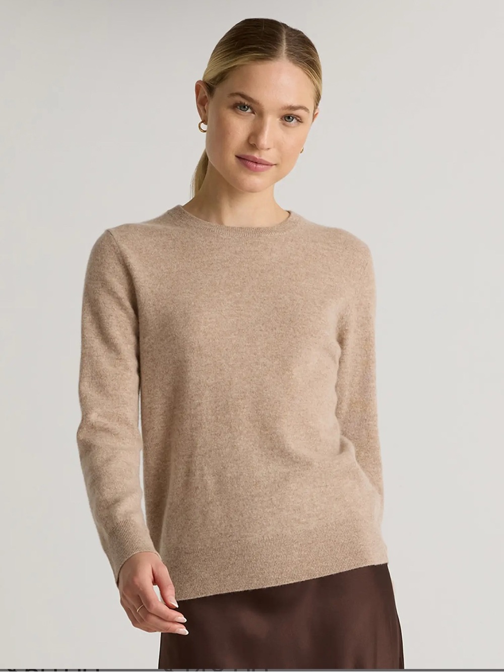 Quince 100% Mongolian Cashmere Crewneck Sweater Oatmeal Brown Color Size L